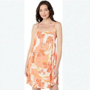 O'Neill Peach Floral Allis Sleeveless Dress Mini Babydoll Flowy Sundress‎ Size M